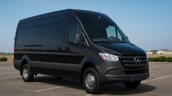 Exterior of Des Moines Party Bus Company's 14 Passenger Sprinter Limousine in Des Moines
