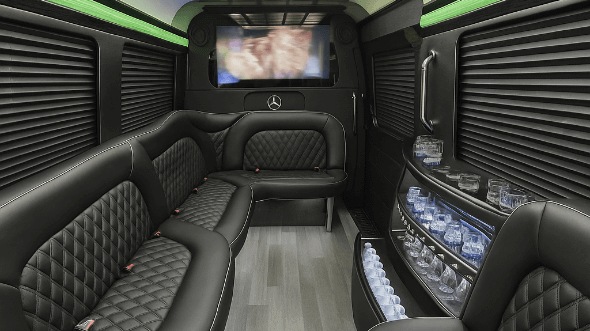Interior of Waukee Party Bus Company's 14 Passenger Sprinter Limousine in Waukee