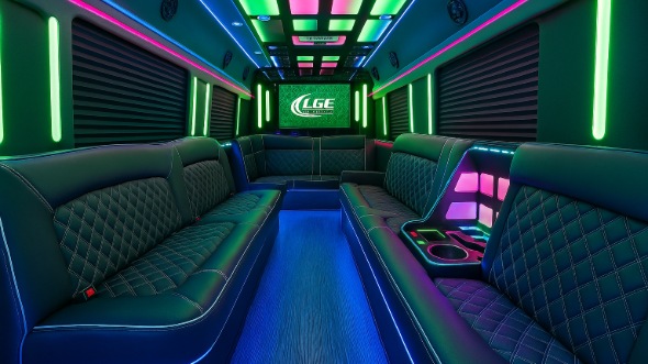 Interior of Des Moines Party Bus Company's 28 Passenger Party Bus in Des Moines