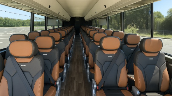 Interior of Iowa Party Bus Company's 40 Passenger Charter Bus in Iowa