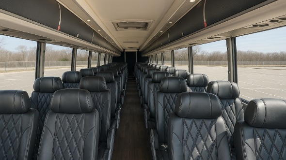 Interior of Iowa Party Bus Company's 44 Passenger Charter Bus in Iowa