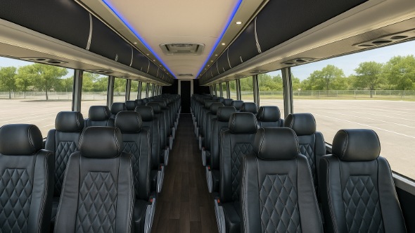 Interior of Iowa Party Bus Company's 55 Passenger Charter Bus in Iowa